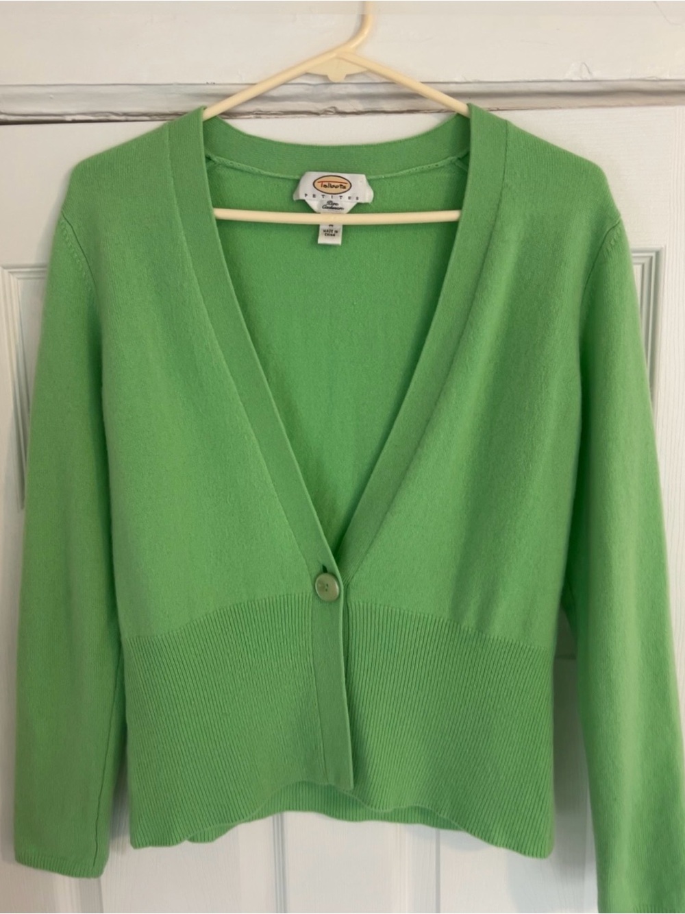 Talbots Pure Cashmere Lime Green V-Neck Button Cardigan Sweater Medium Petite